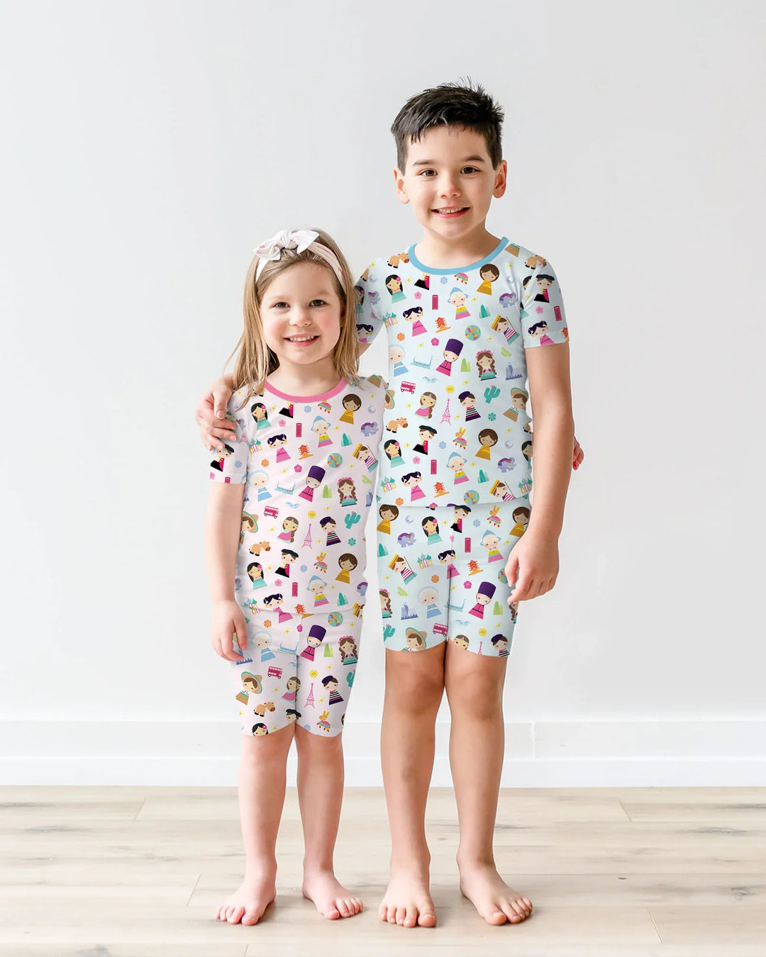 Tiny Friends Around the World Bamboo Two Piece Short Sleeve Shorts Pajama Set