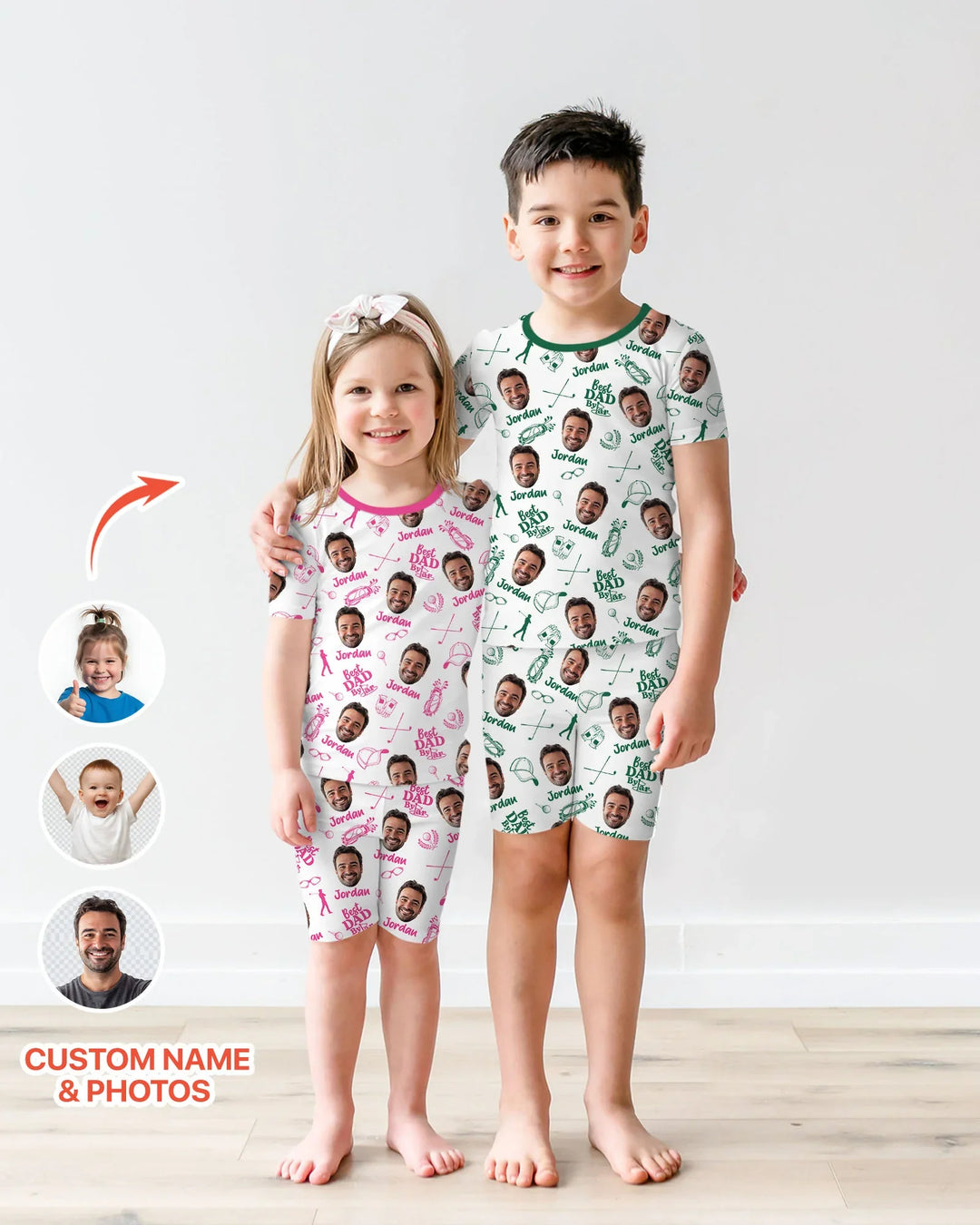 Custom Photo Best Dad By Par Bamboo Two Piece Short Sleeve Shorts Pajama Set