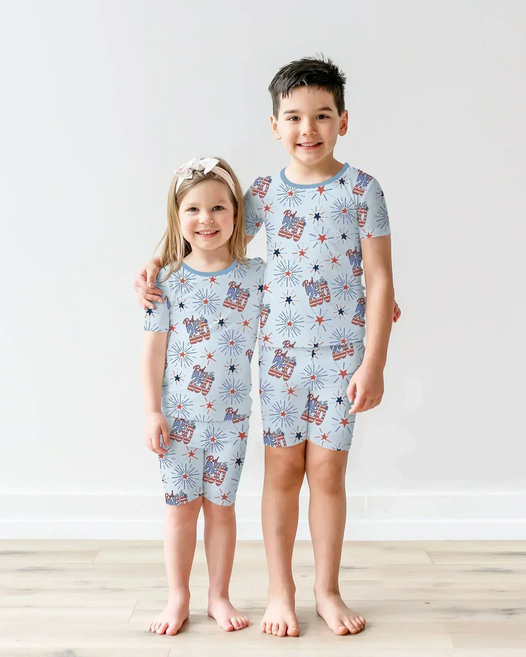 Red White and 250th Anniversary Bamboo Two Piece Short Sleeve Shorts Pajama Set
