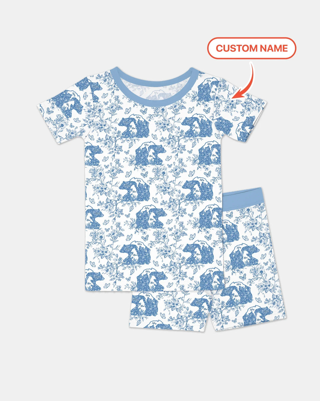 Custom Name Mama Bear Toile Bamboo Two Piece Short Sleeve Shorts Pajama Set