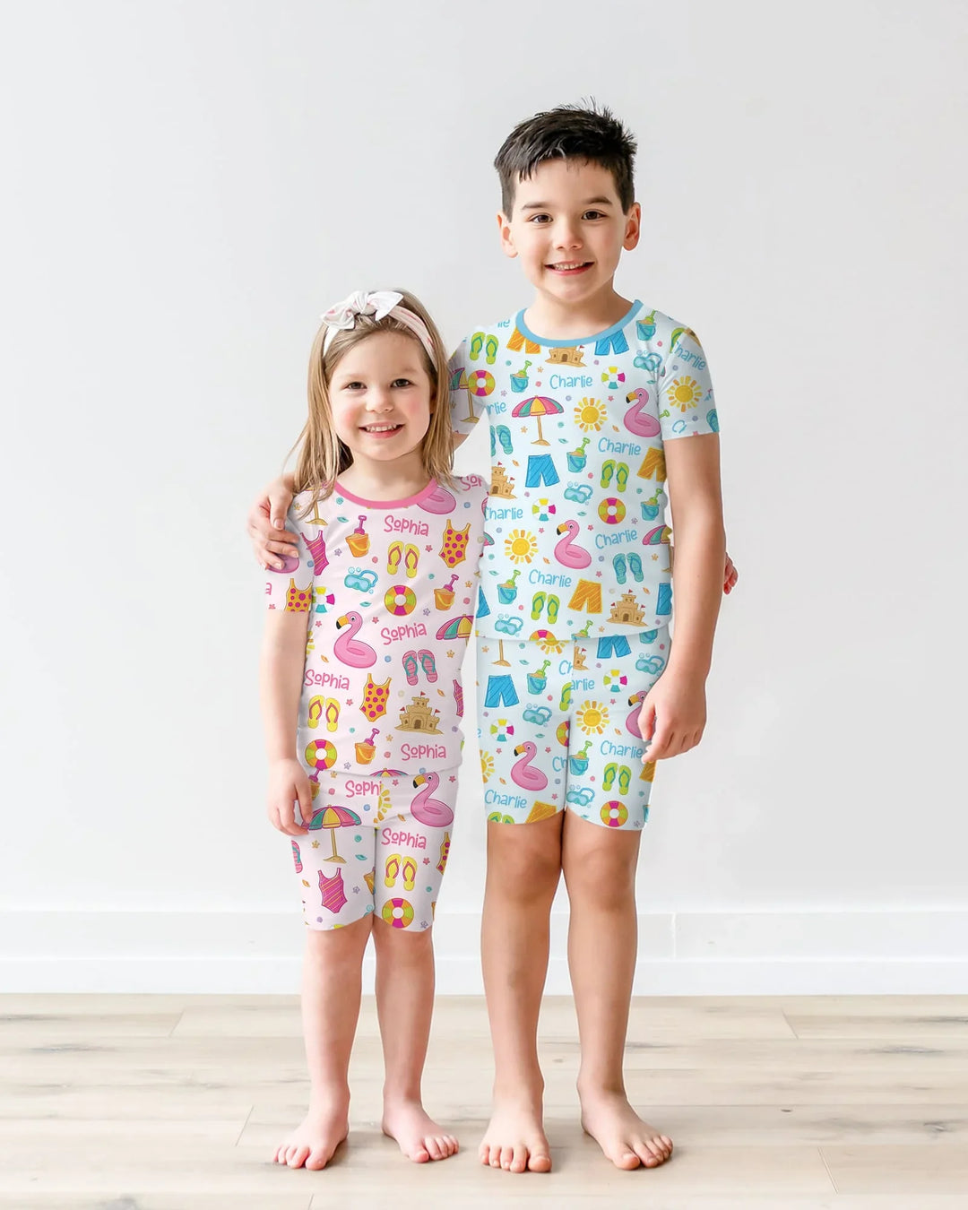 Conjunto de pijama de dos piezas de bambú personalizado de verano divertido con pantalón corto y manga corta