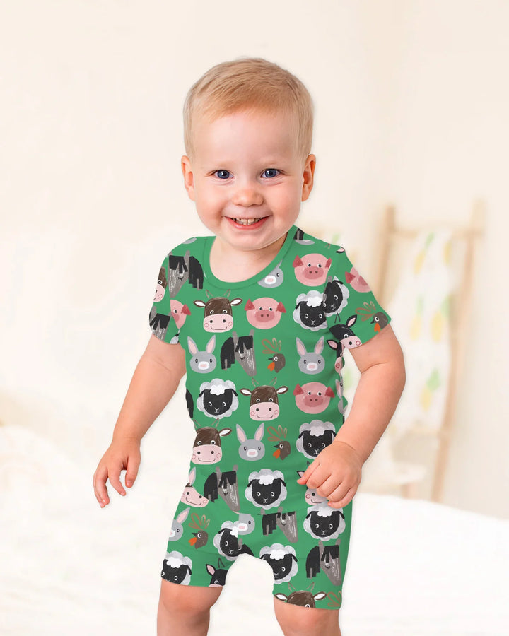 Farm Friends Family Matching Bamboo Two Piece Short Sleeve Shorts Pajama Set