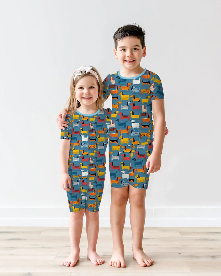 Whimsical Dachshund Bamboo Two Piece Short Sleeve Shorts Pajama Set