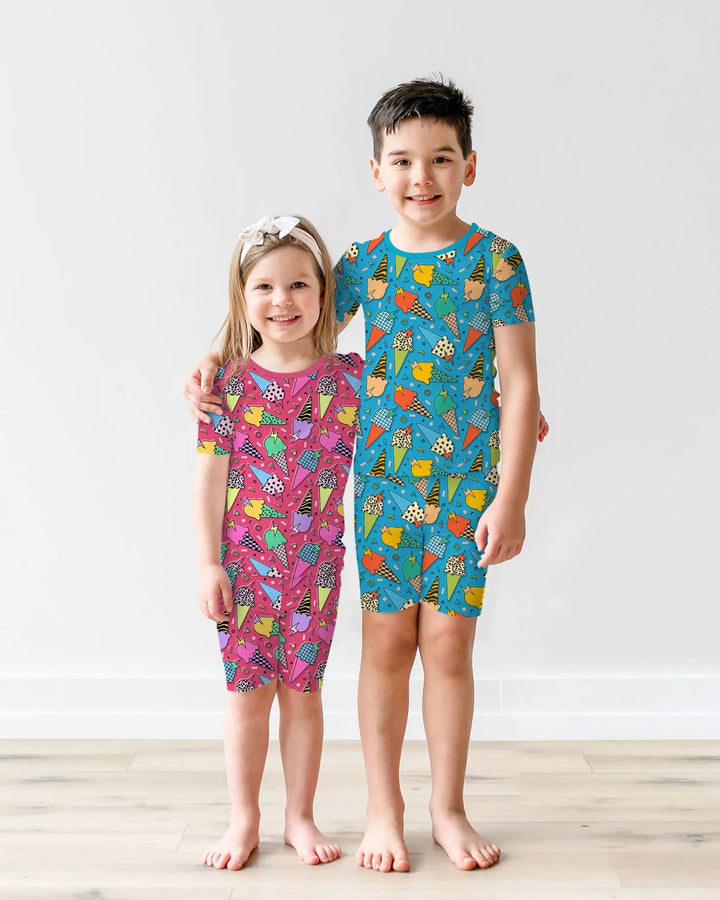 Summer Retro Ice Creams Family Matching Bamboo Two Piece Short Sleeve Shorts Pajama Set