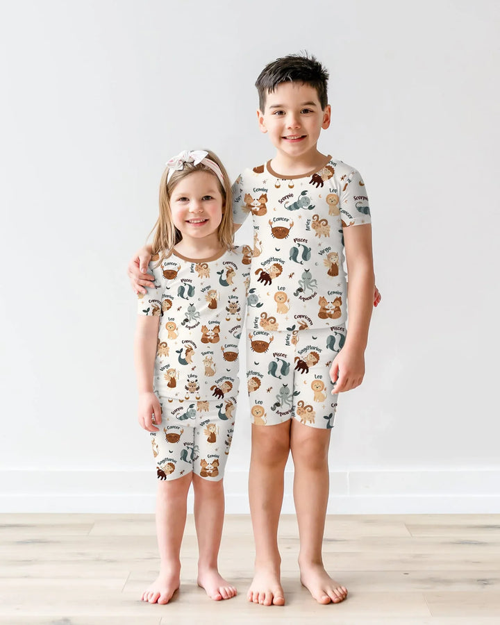 Cute Kids Horoscope Bamboo Two Piece Short Sleeve Shorts Pajama Set