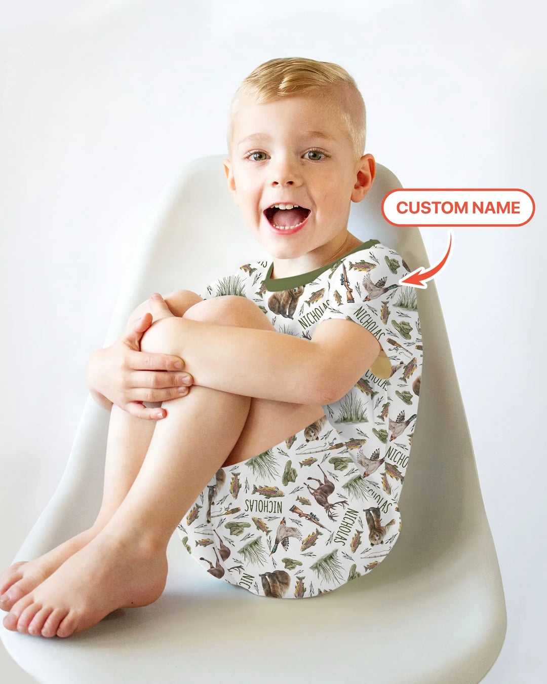 Custom Name Little Hunter Bamboo Two Piece Short Sleeve Shorts Pajama Set