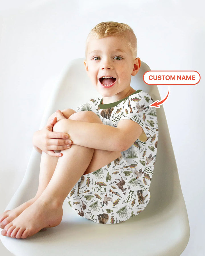 Custom Name Little Hunter Bamboo Two Piece Short Sleeve Shorts Pajama Set