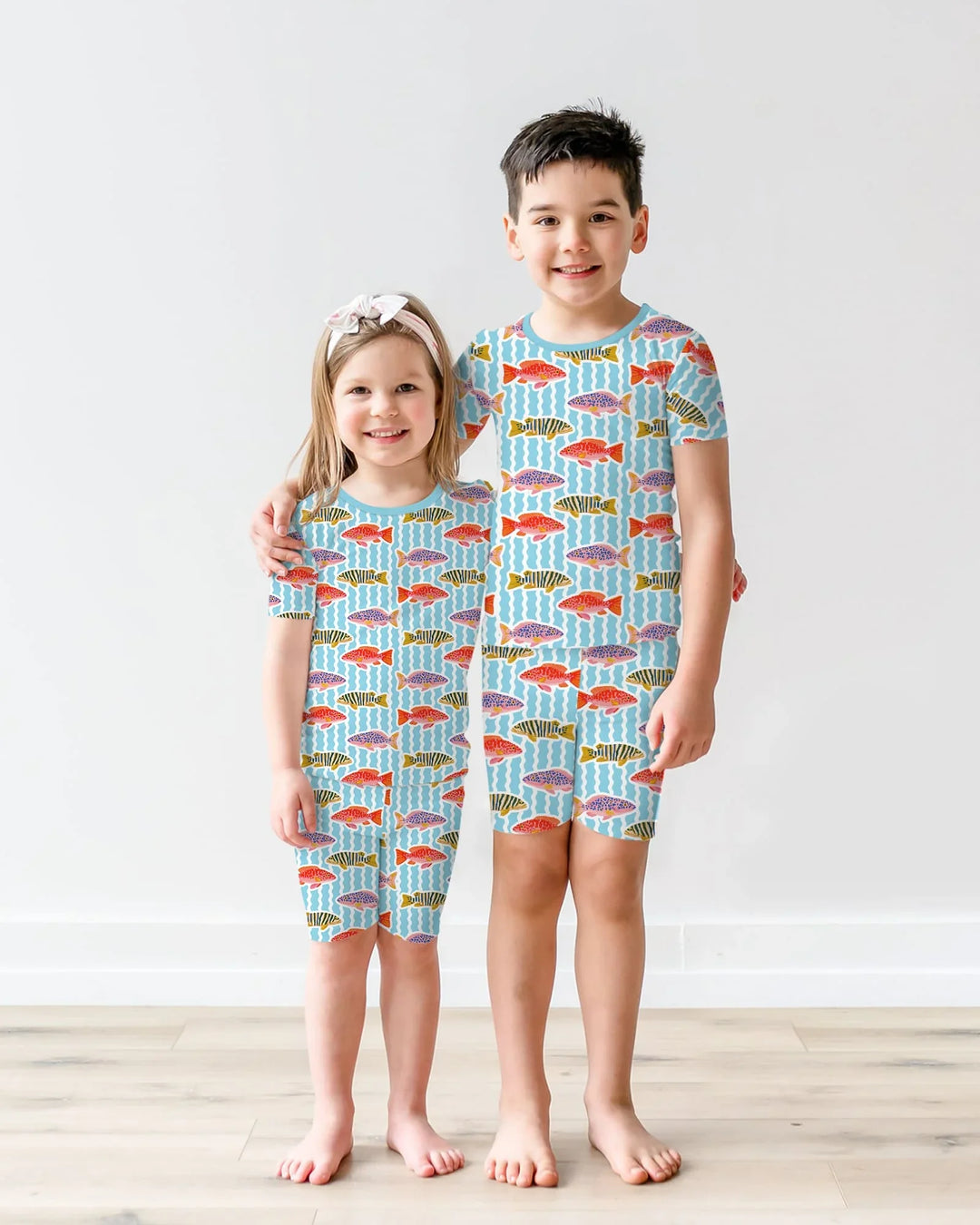 Preppy Fish Crew Bamboo Two Piece Short Sleeve Shorts Pajama Set