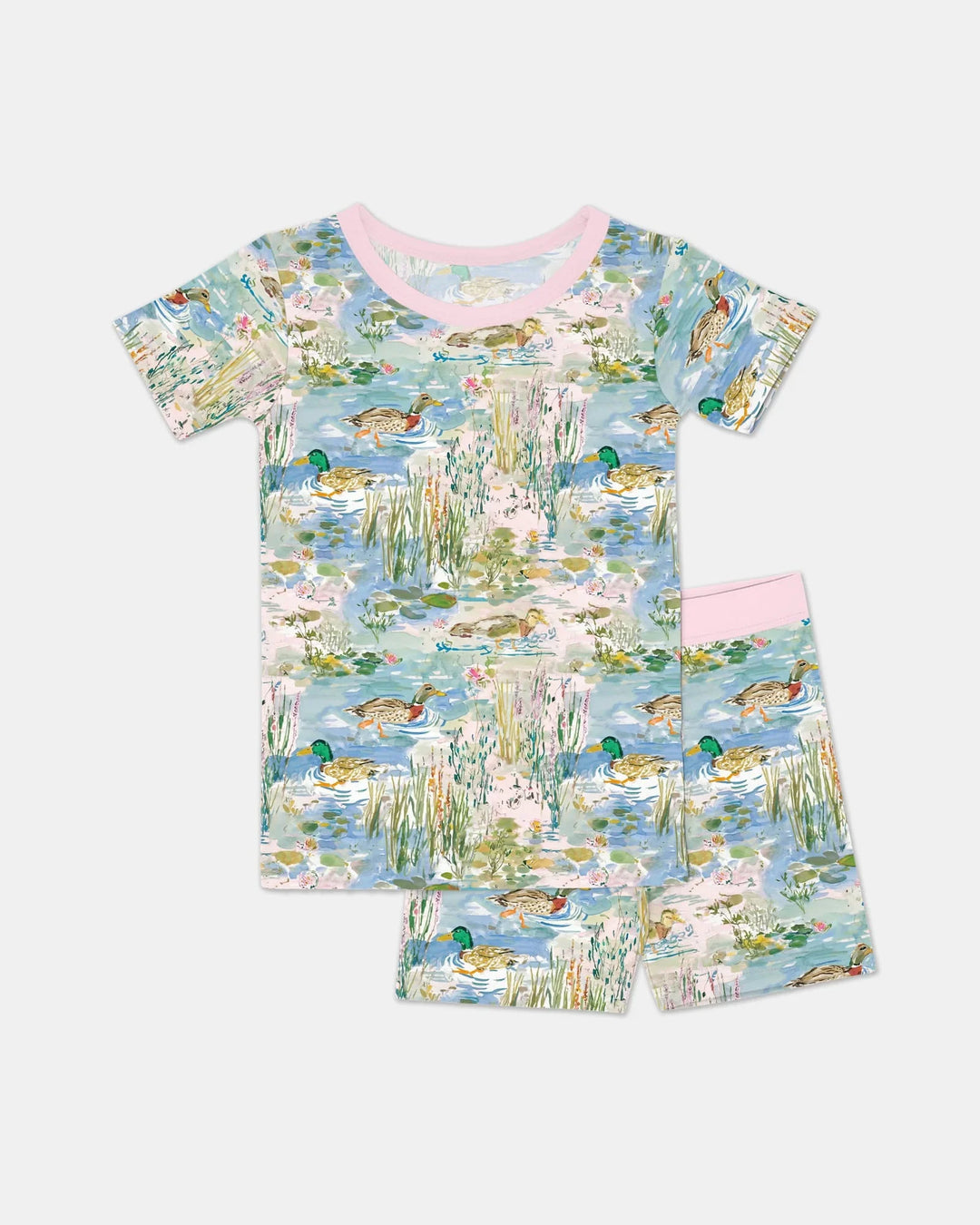Watercolor Mallard Duck Bamboo Two Piece Short Sleeve Shorts Pajama Set