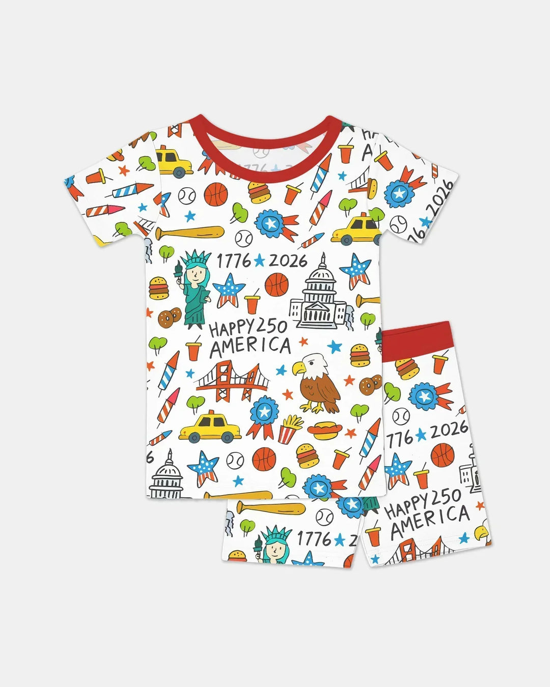 Happy 250 America 7626 Bamboo Two Piece Short Sleeve Shorts Pajama Set