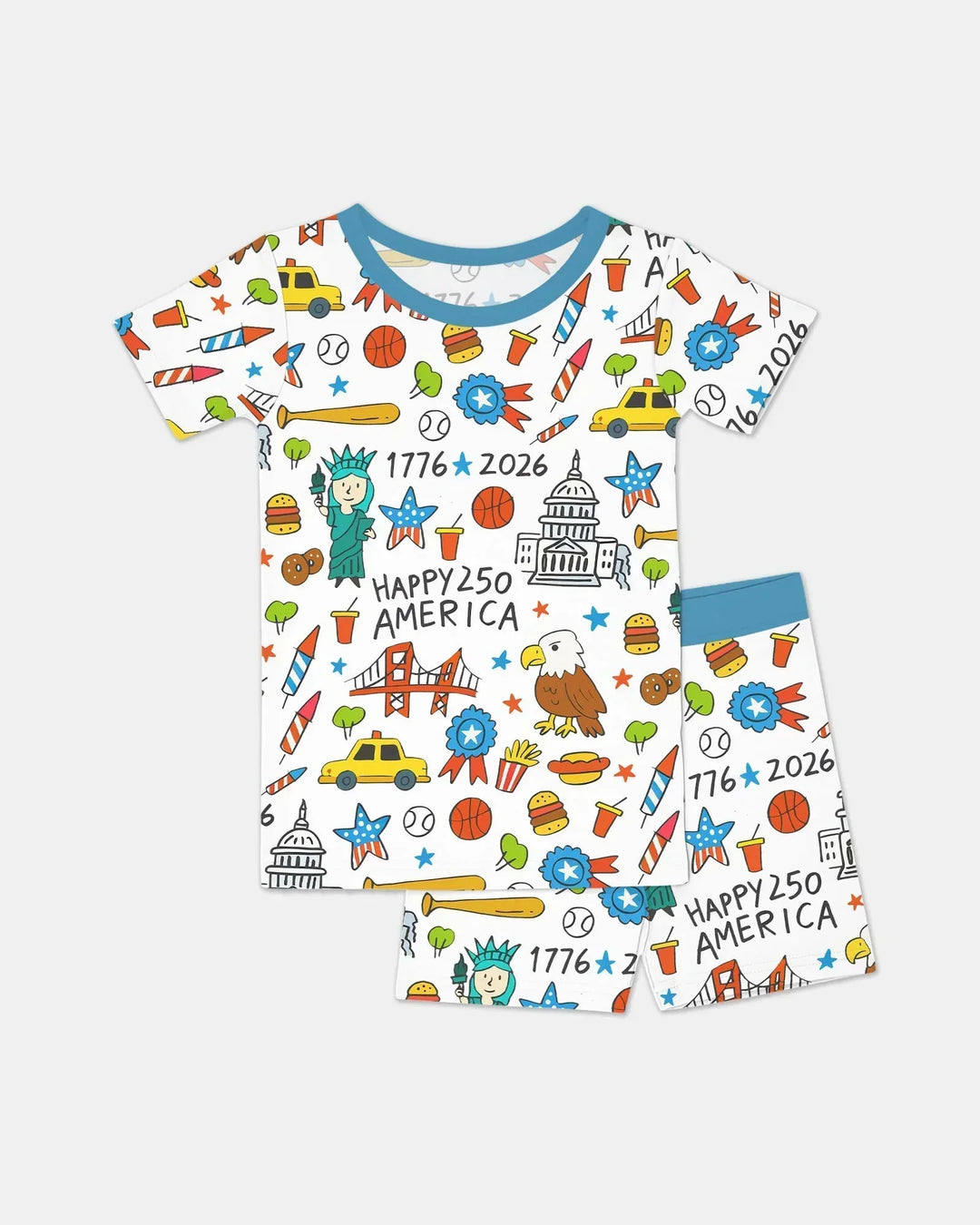 Happy 250 America 7626 Bamboo Two Piece Short Sleeve Shorts Pajama Set