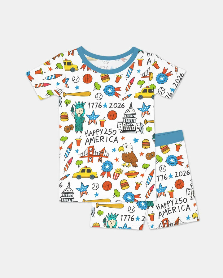 Happy 250 America 7626 Bamboo Two Piece Short Sleeve Shorts Pajama Set