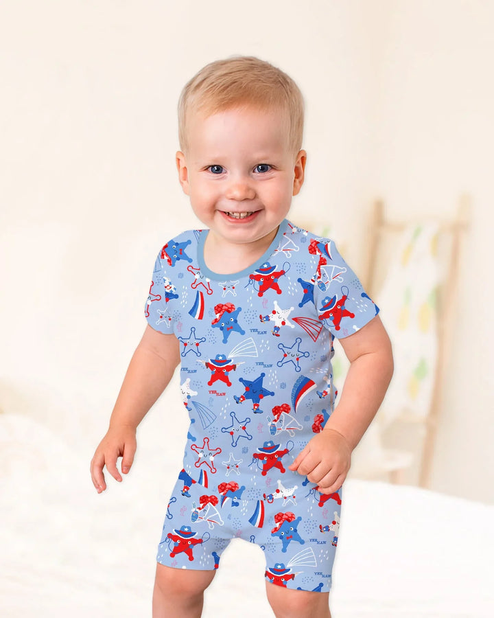 Pijama de dos piezas de manga corta y pantalones cortos de bambú America Star Howdy
