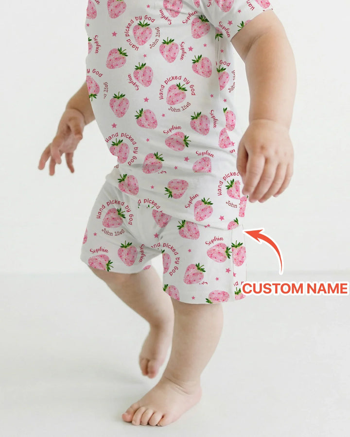 Hand Picked By God Custom Name Bamboo Two Piece Short Sleeve Shorts Pajama Set