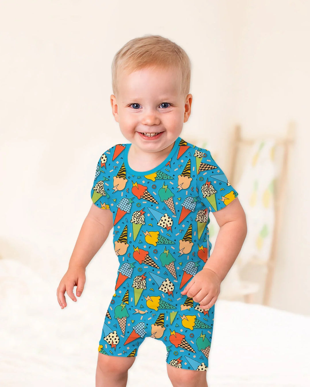 Summer Retro Ice Creams Family Matching Bamboo Two Piece Short Sleeve Shorts Pajama Set