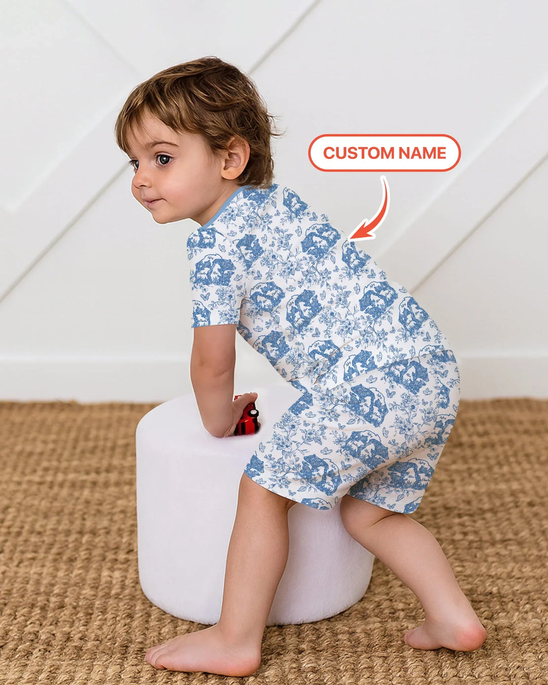 Custom Name Mama Bear Toile Bamboo Two Piece Short Sleeve Shorts Pajama Set