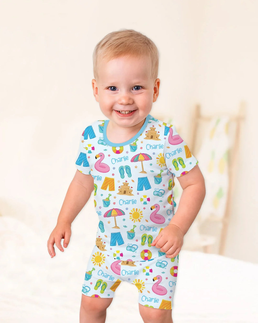 Conjunto de pijama de dos piezas de bambú personalizado de verano divertido con pantalón corto y manga corta