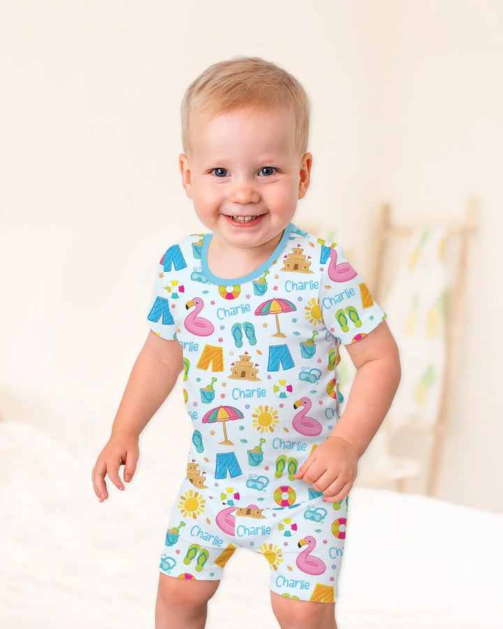 Conjunto de pijama de dos piezas de bambú personalizado de verano divertido con pantalón corto y manga corta