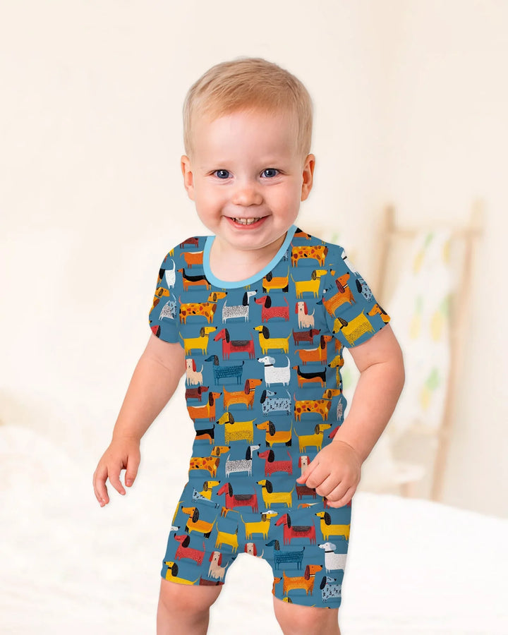 Whimsical Dachshund Bamboo Two Piece Short Sleeve Shorts Pajama Set