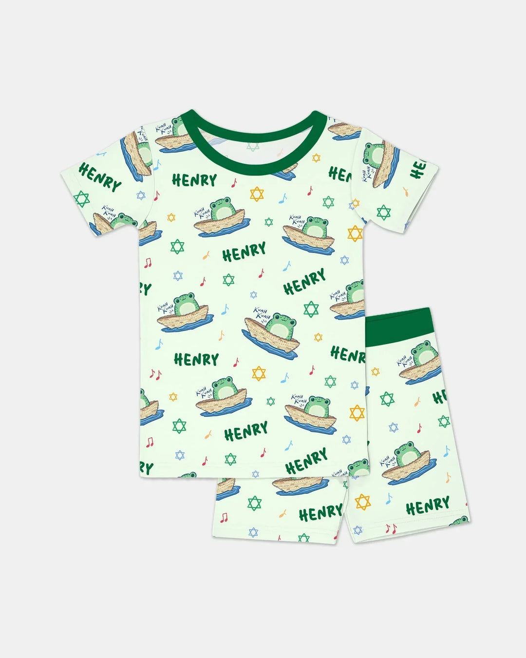 Frogs Here, Frogs There Passover Custom Name Two Piece Short Sleeve Shorts Pajama Set