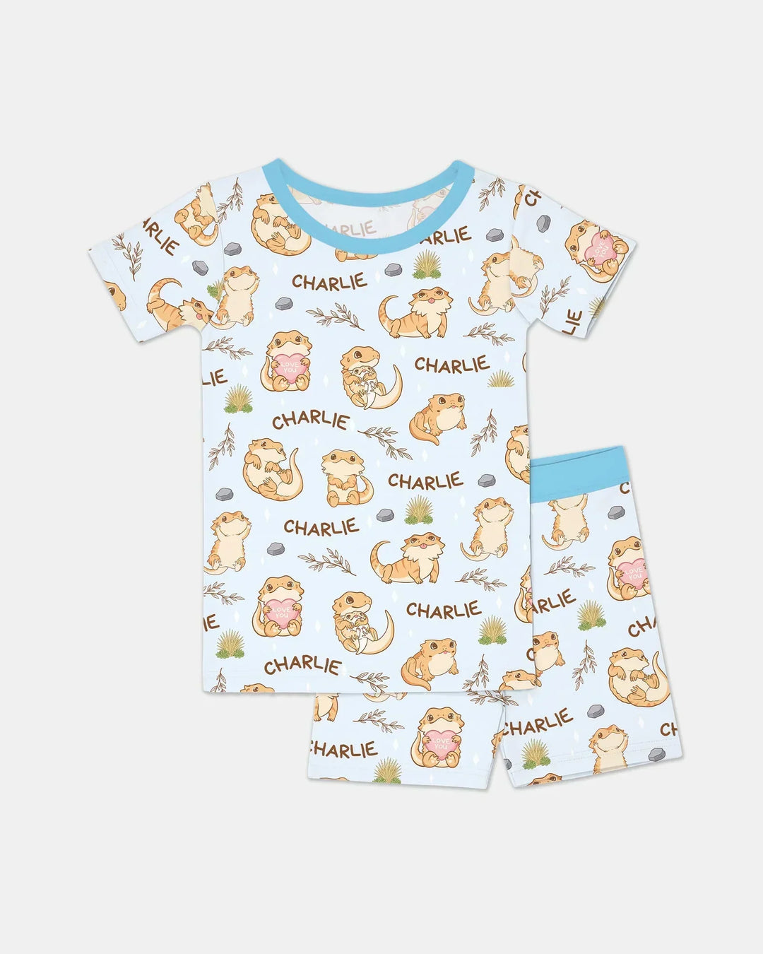 Custom Name Clueless Beardie Bamboo Two Piece Short Sleeve Shorts Pajama Set