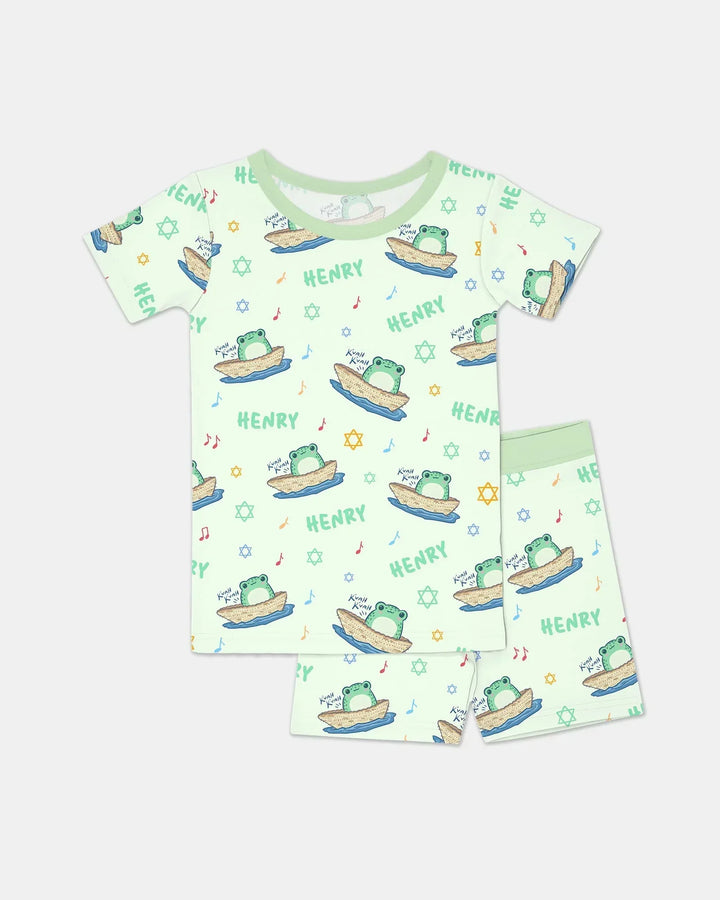 Frogs Here, Frogs There Passover Custom Name Two Piece Short Sleeve Shorts Pajama Set