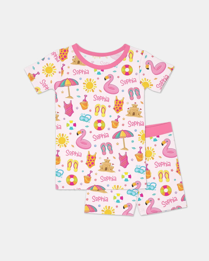 Conjunto de pijama de dos piezas de bambú personalizado de verano divertido con pantalón corto y manga corta