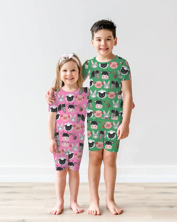 Farm Friends Family Matching Bamboo Two Piece Short Sleeve Shorts Pajama Set