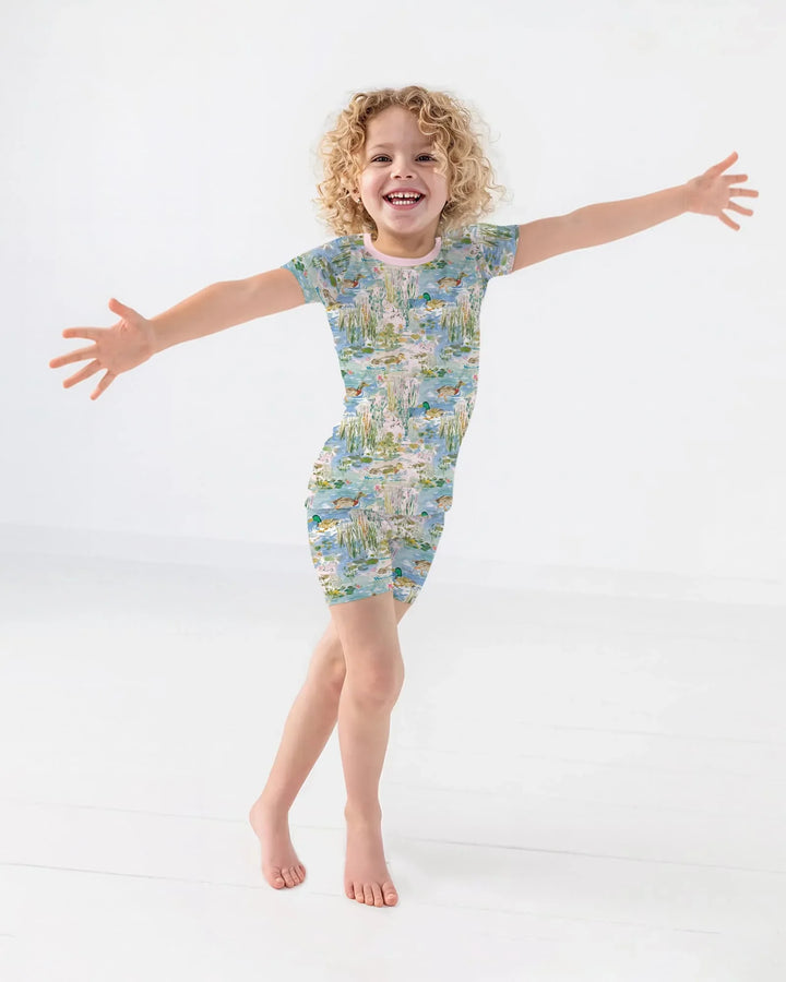 Watercolor Mallard Duck Bamboo Two Piece Short Sleeve Shorts Pajama Set