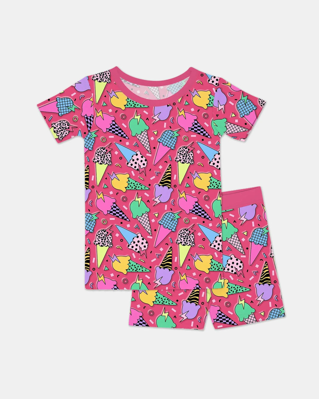 Summer Retro Ice Creams Family Matching Bamboo Two Piece Short Sleeve Shorts Pajama Set