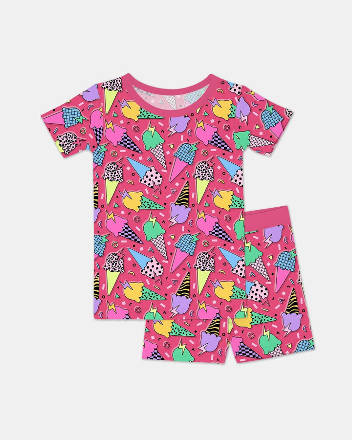 Summer Retro Ice Creams Family Matching Bamboo Two Piece Short Sleeve Shorts Pajama Set