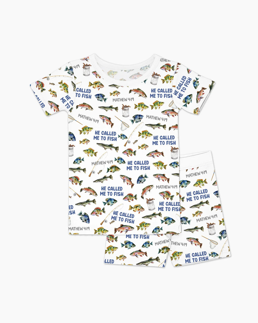 He Called Me To Fish Daddy & Me Matching Bamboo Two Piece Short Sleeve Shorts Pajama Set