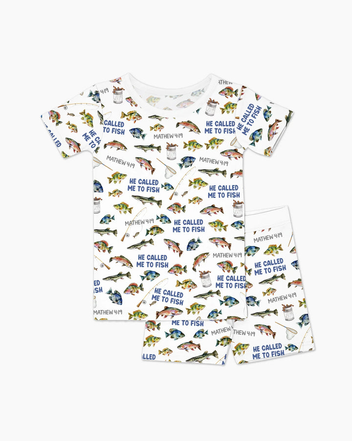 He Called Me To Fish Daddy & Me Matching Bamboo Two Piece Short Sleeve Shorts Pajama Set