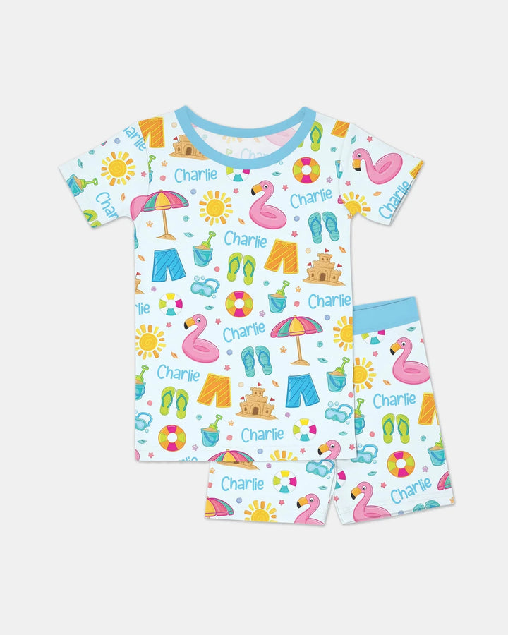 Conjunto de pijama de dos piezas de bambú personalizado de verano divertido con pantalón corto y manga corta