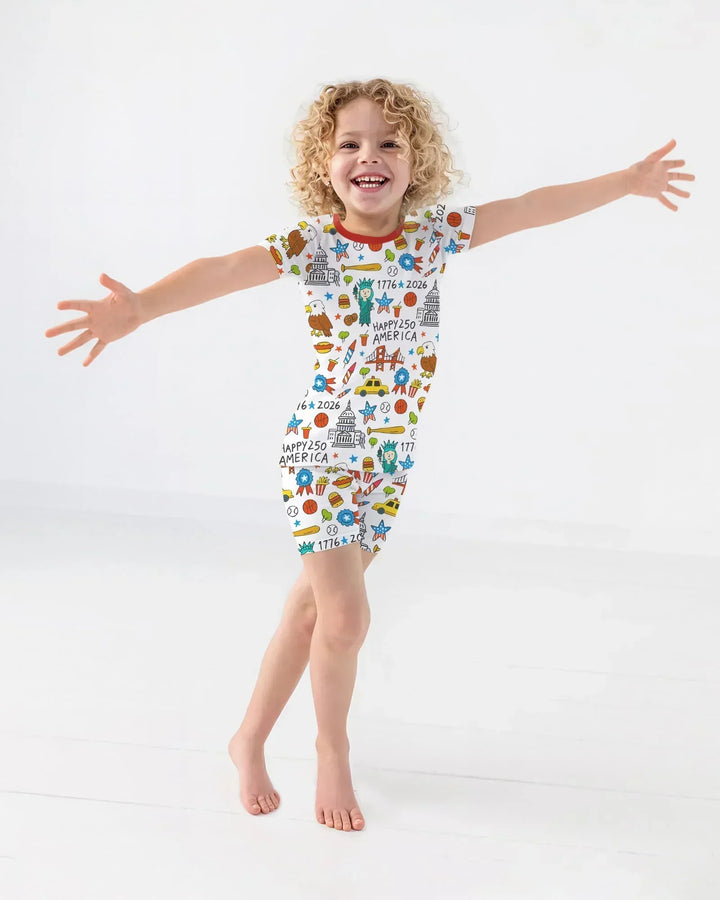 Happy 250 America 7626 Bamboo Two Piece Short Sleeve Shorts Pajama Set
