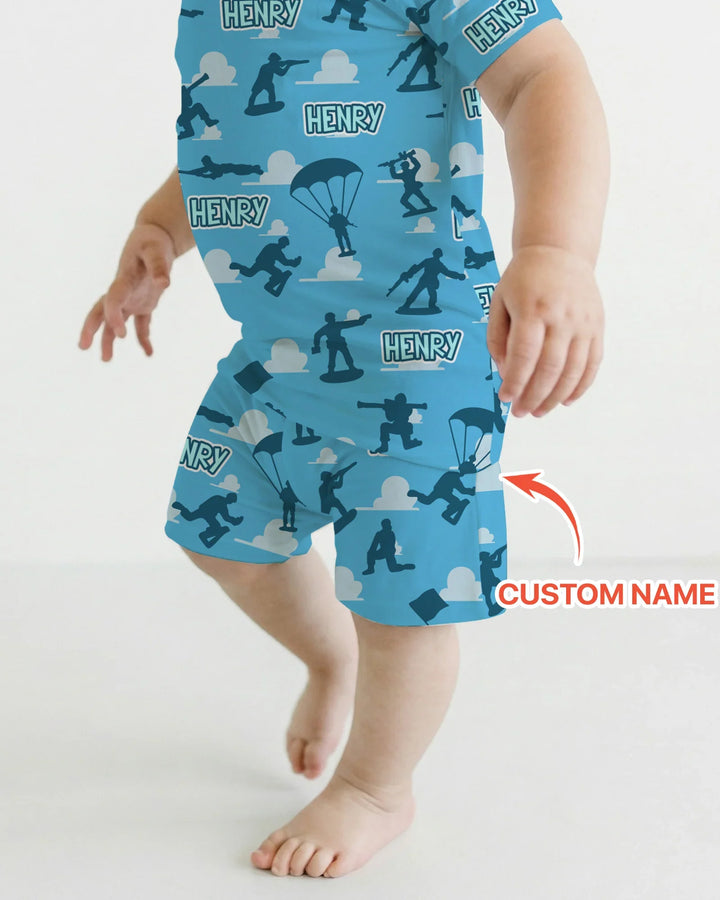 Army Men Memorial Day Bamboo Two Piece Short Sleeve Shorts Pajama Set