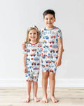 Conjunto de pijama de bambú de dos piezas de shorts de manga corta con estampado patriótico
