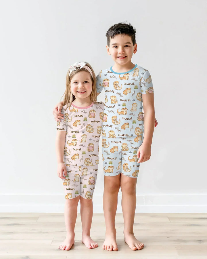 Custom Name Clueless Beardie Bamboo Two Piece Short Sleeve Shorts Pajama Set