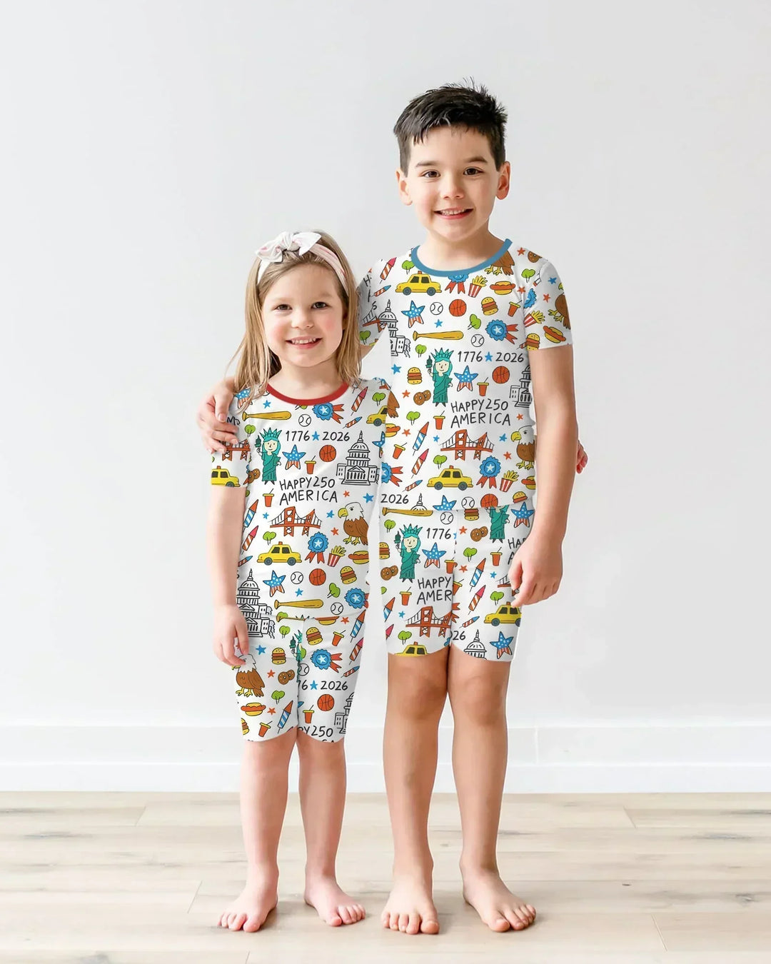 Happy 250 America 7626 Bamboo Two Piece Short Sleeve Shorts Pajama Set