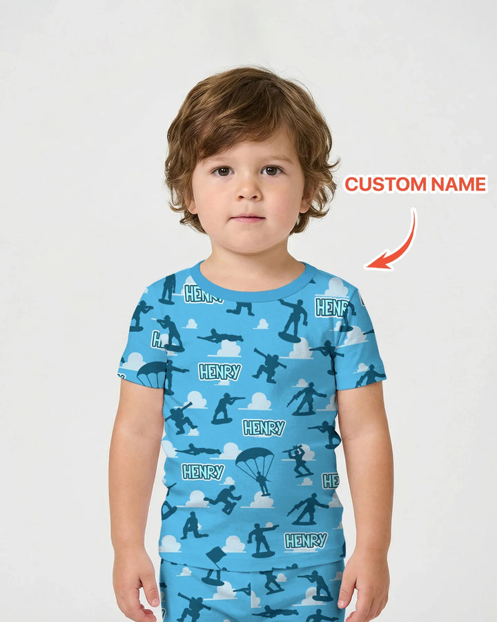 Army Men Memorial Day Bamboo Two Piece Short Sleeve Shorts Pajama Set