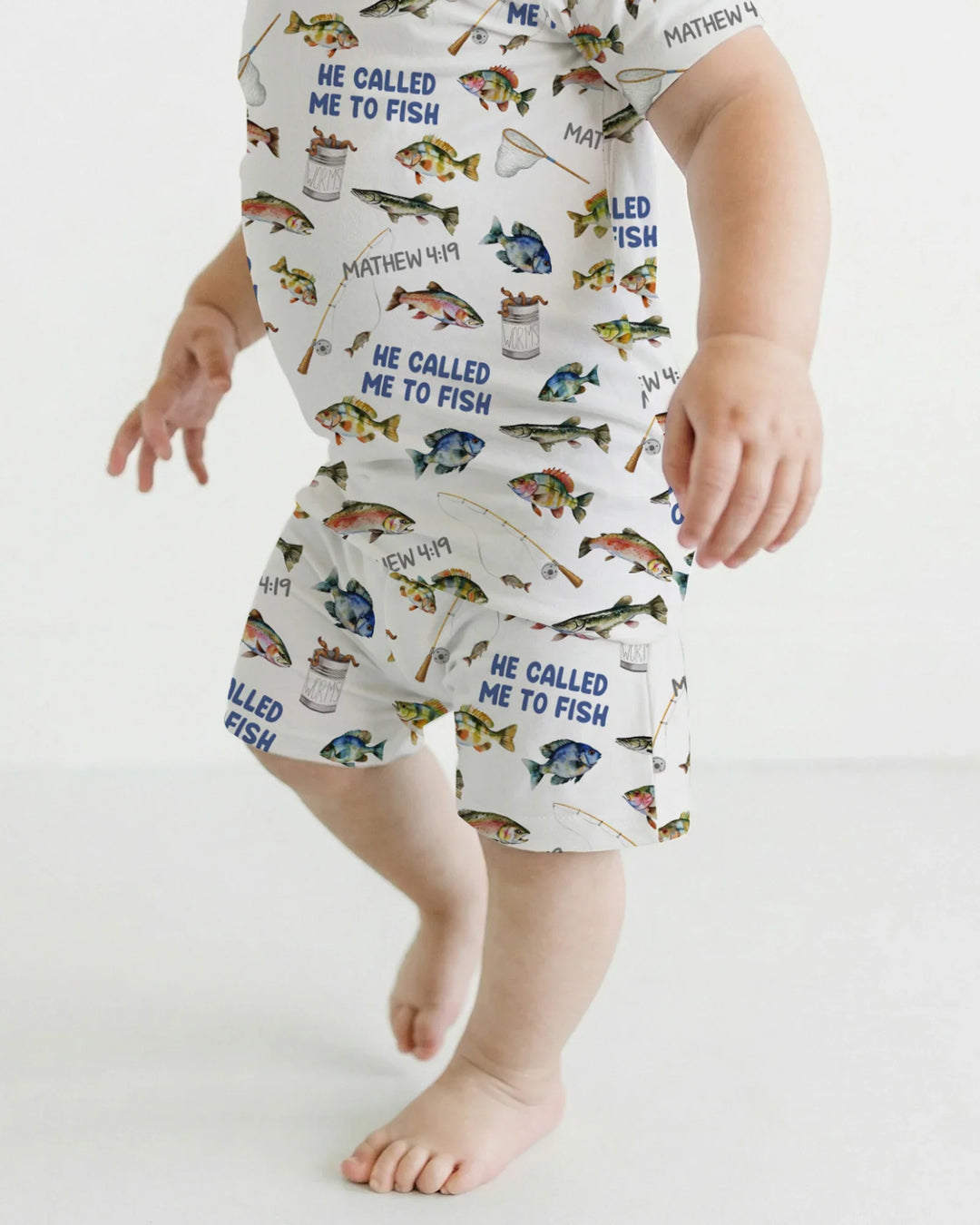 He Called Me To Fish Daddy & Me Matching Bamboo Two Piece Short Sleeve Shorts Pajama Set