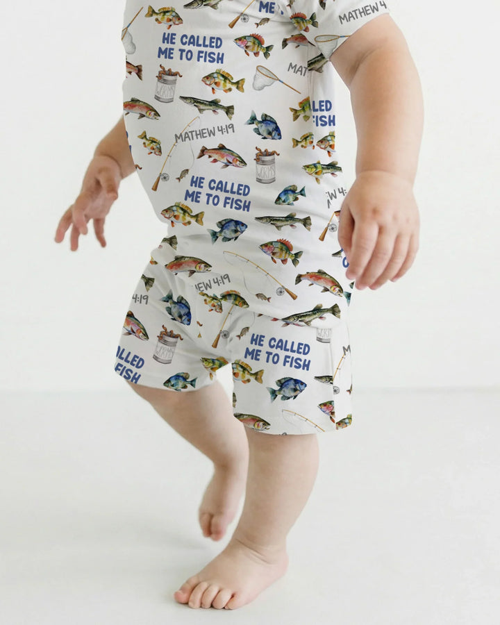 He Called Me To Fish Daddy & Me Matching Bamboo Two Piece Short Sleeve Shorts Pajama Set