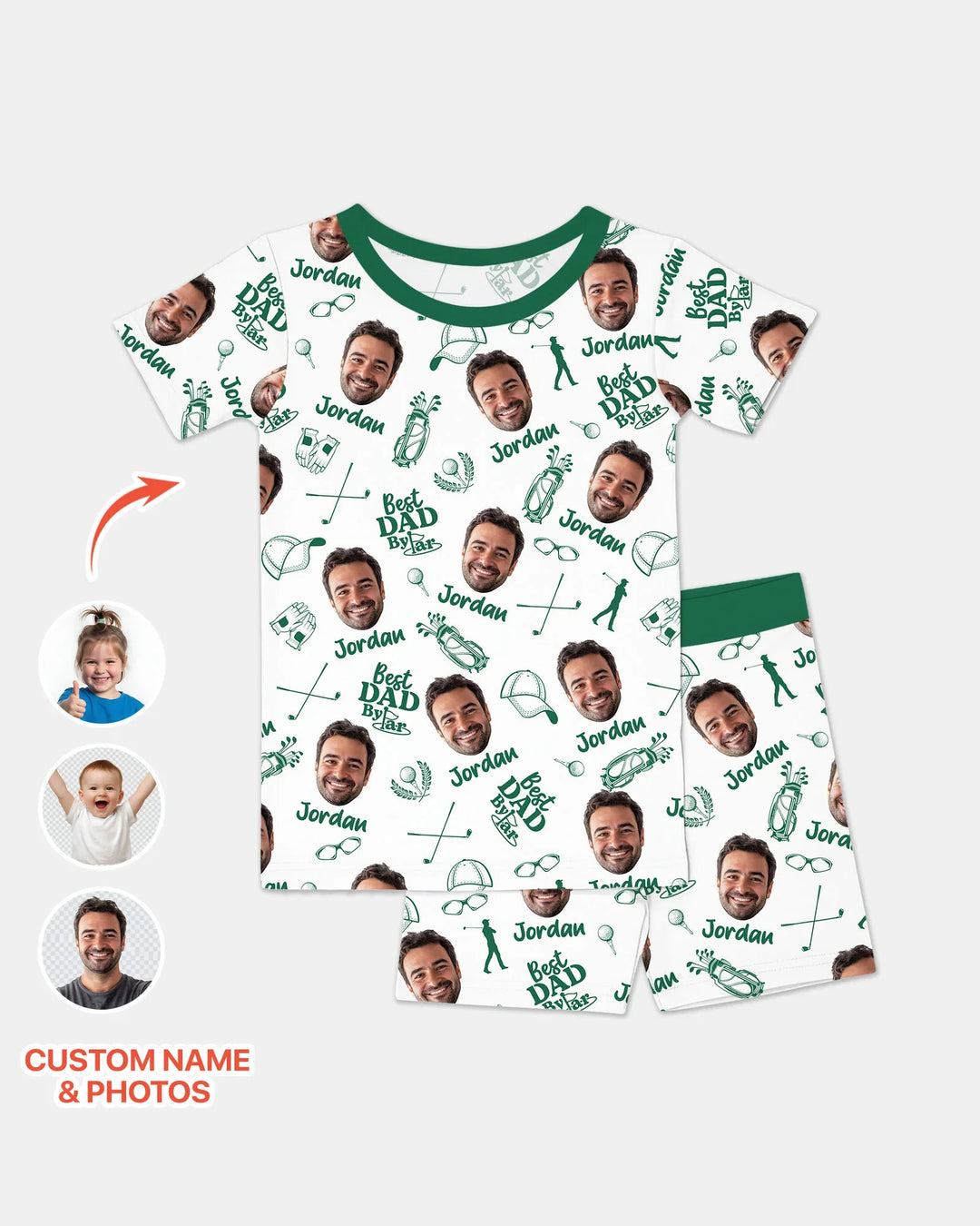 Custom Photo Best Dad By Par Bamboo Two Piece Short Sleeve Shorts Pajama Set