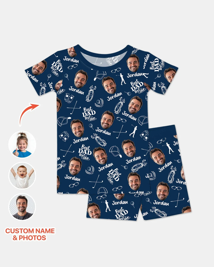 Custom Photo Best Dad By Par Bamboo Two Piece Short Sleeve Shorts Pajama Set