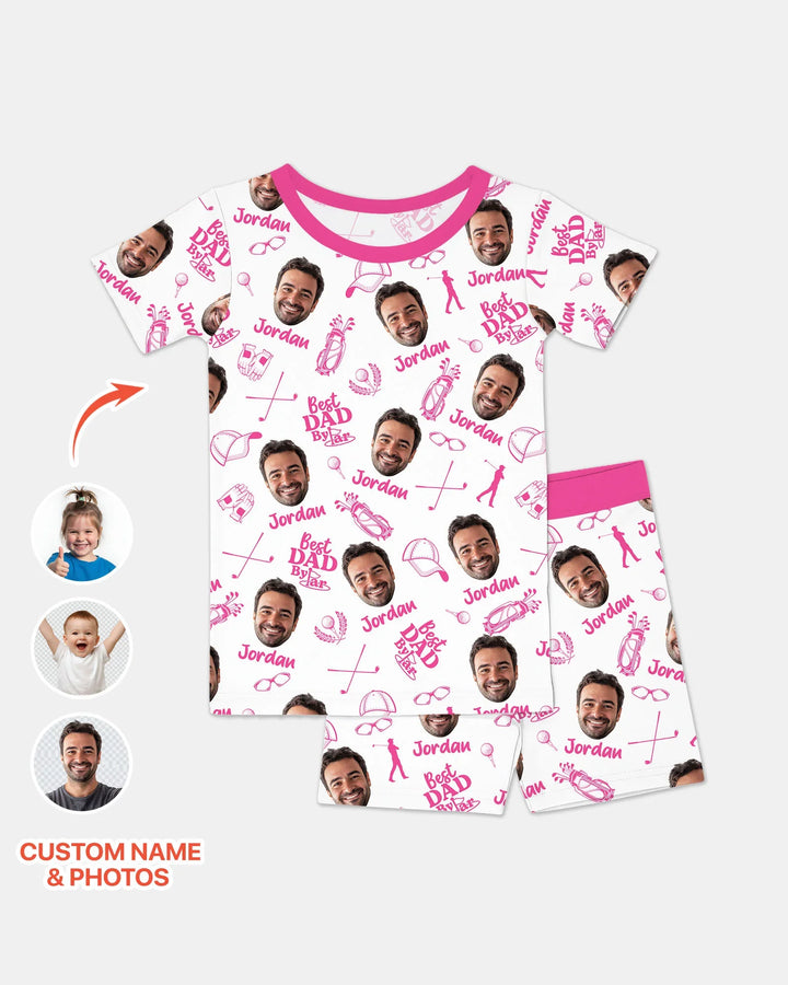 Custom Photo Best Dad By Par Bamboo Two Piece Short Sleeve Shorts Pajama Set