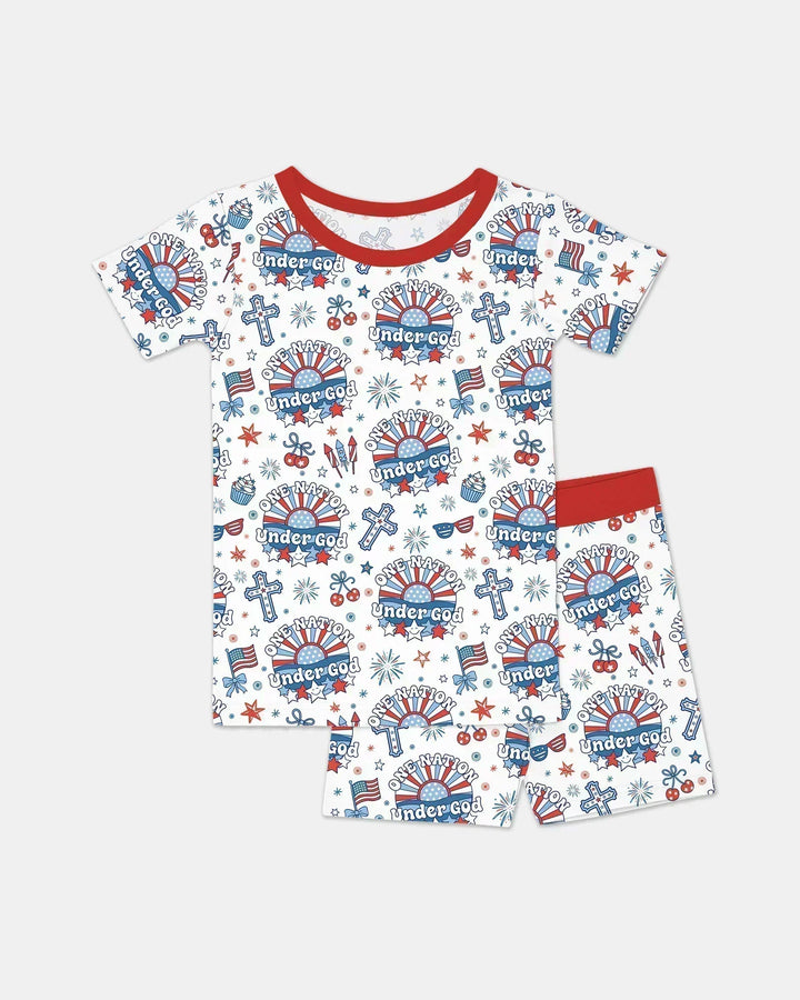 One Nation Under God Family Matching Bamboo Two Piece Short Sleeve Shorts Pajama Set