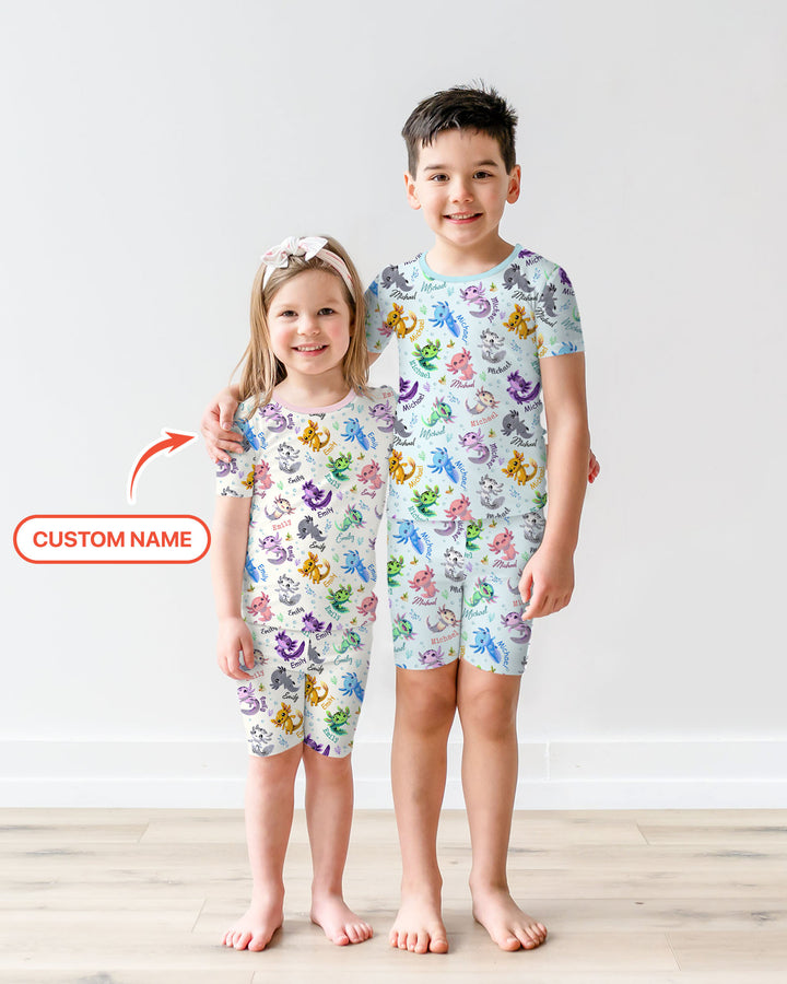 I Love You Axolotl Custom Name Two Piece Short Sleeve Shorts Pajama Set