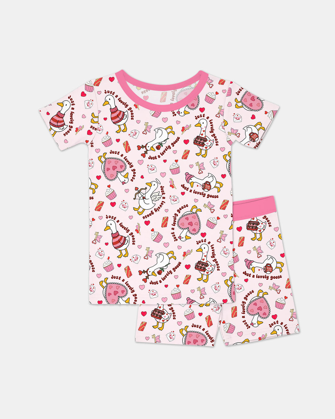 Valentine Silly Goose Two Piece Short Sleeve Shorts Pajama Set