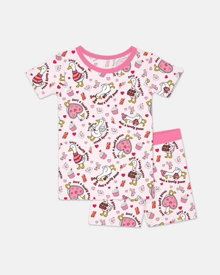 Valentine Silly Goose Two Piece Short Sleeve Shorts Pajama Set