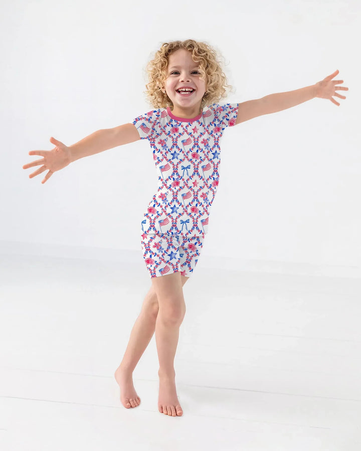Americana Bloom Two Piece Short Sleeve Shorts Pajama Set